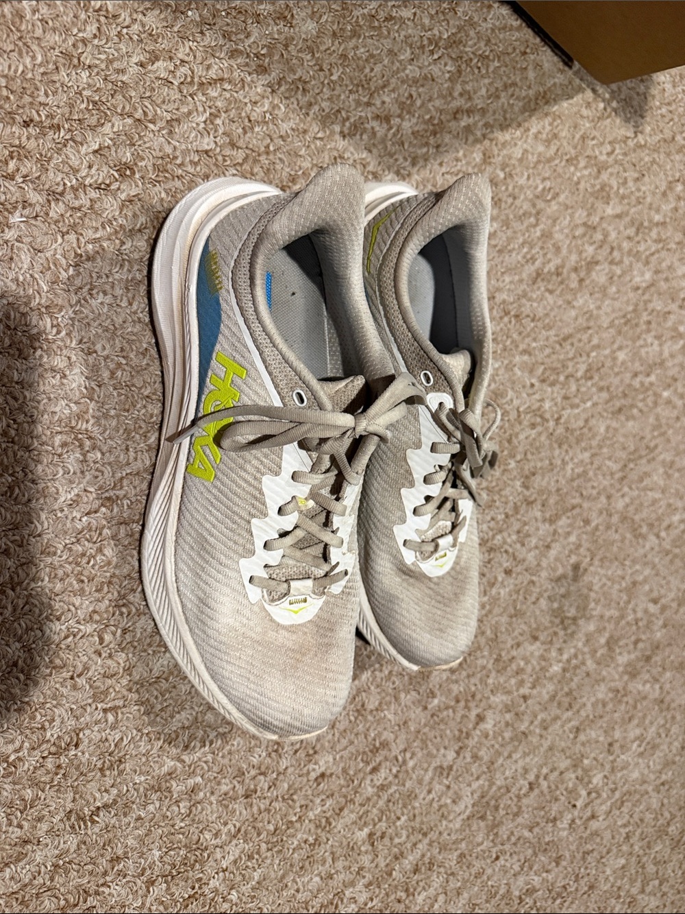 Hoka Running Shoes with Lime and Blue Accents